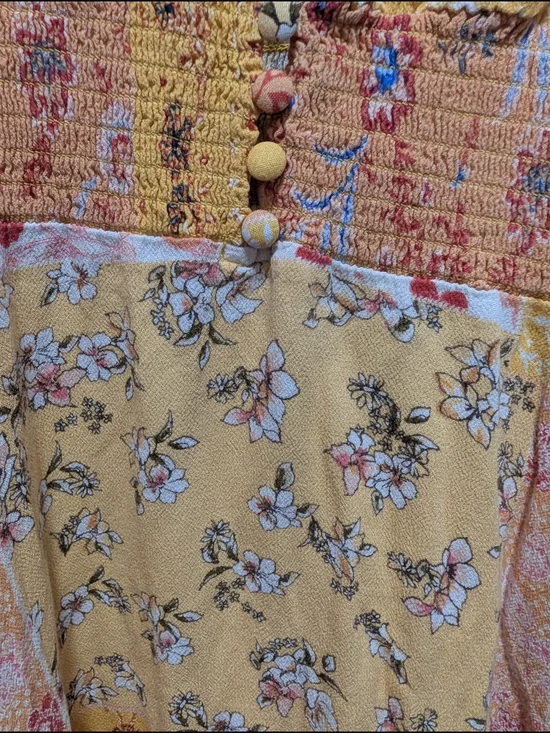 Forever 21. Floral Patchwork Yellow Orange Short Dress - Picture 4 of 5